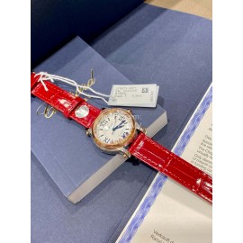 Chopard Happy Sport Series Diamond Leather Strap Watch For Women Red