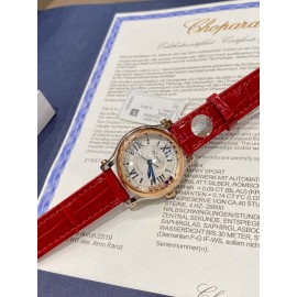 Chopard Happy Sport Series Diamond Leather Strap Watch For Women Red