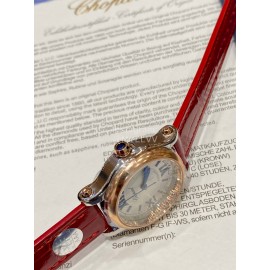 Chopard Happy Sport Series Diamond Leather Strap Watch For Women Red