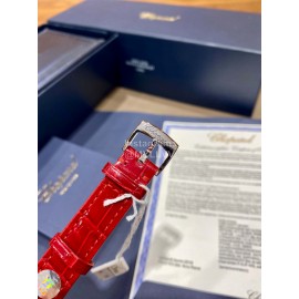 Chopard Happy Sport Series Diamond Leather Strap Watch For Women Red