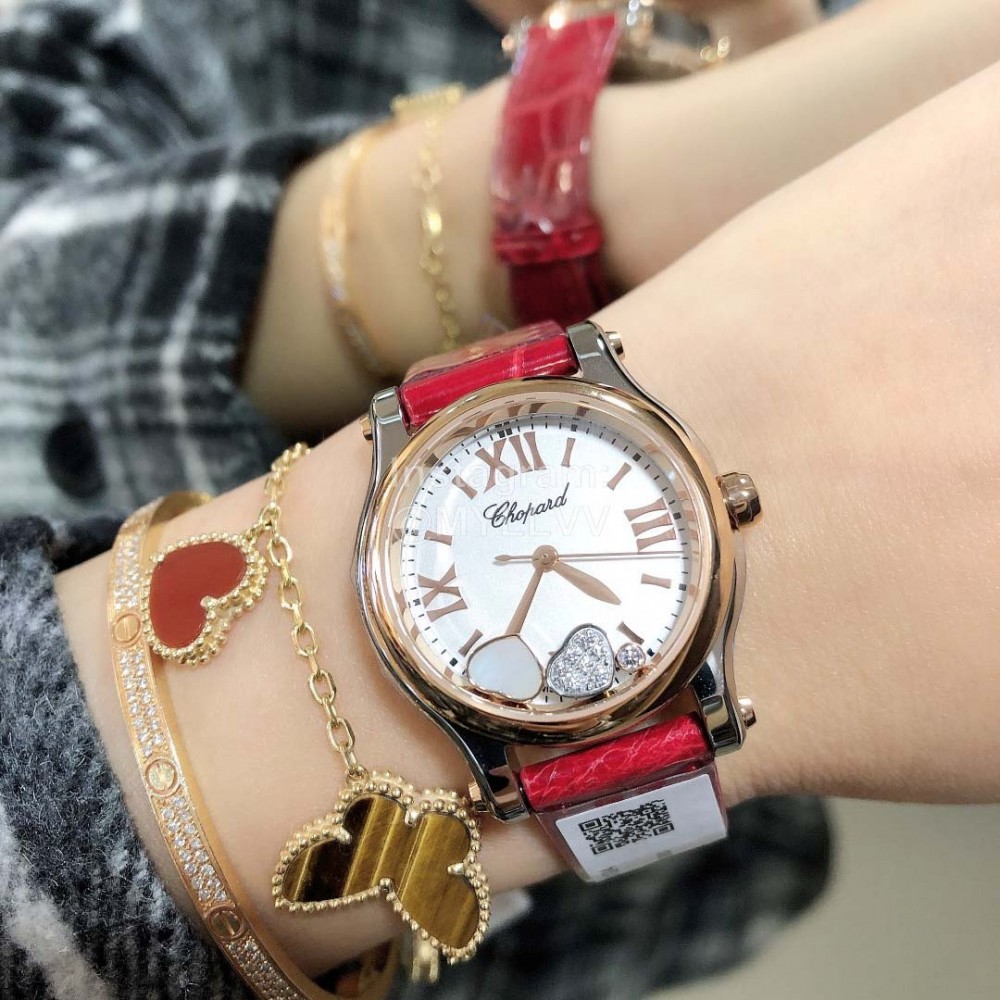 Chopard Happy Sport Red Leather Strap Watch For Women