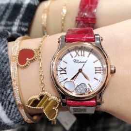 Chopard Happy Sport Red Leather Strap Watch For Women