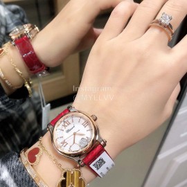Chopard Happy Sport Red Leather Strap Watch For Women
