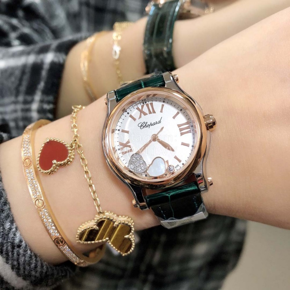 Chopard Happy Sport Green Leather Strap Watch For Women