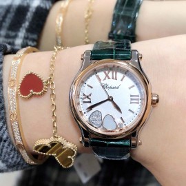 Chopard Happy Sport Green Leather Strap Watch For Women