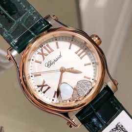Chopard Happy Sport Green Leather Strap Watch For Women