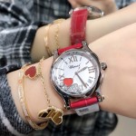Chopard Happy Sport Leather Strap Watch For Women Red