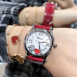 Chopard Happy Sport Leather Strap Watch For Women Red