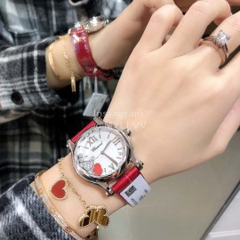 Chopard Happy Sport Leather Strap Watch For Women Red