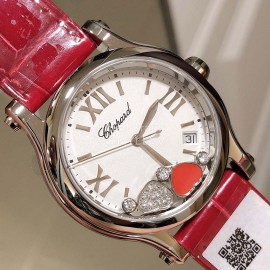 Chopard Happy Sport Leather Strap Watch For Women Red