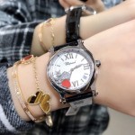 Chopard Happy Sport Leather Strap Watch For Women Black