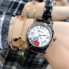 Chopard Happy Sport Leather Strap Watch For Women Black