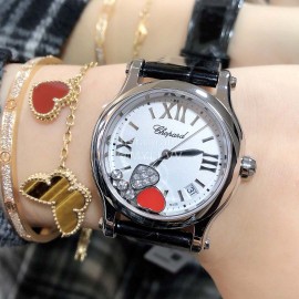 Chopard Happy Sport Leather Strap Watch For Women Black