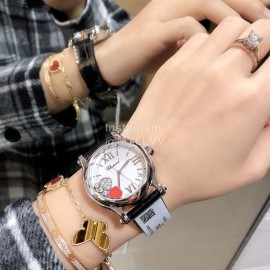 Chopard Happy Sport Leather Strap Watch For Women Black