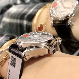 Chopard Happy Sport Leather Strap Watch For Women Black