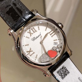 Chopard Happy Sport Leather Strap Watch For Women Black