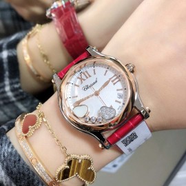Chopard Happy Sport New Leather Strap Watch For Women Red