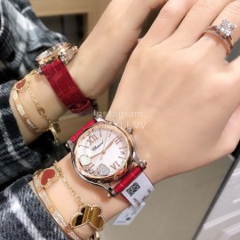 Chopard Happy Sport New Leather Strap Watch For Women Red