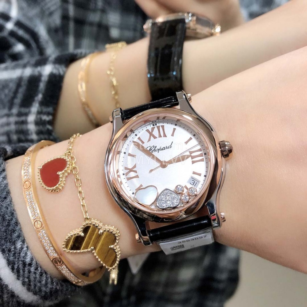 Chopard Happy Sport New Leather Strap Watch For Women Black