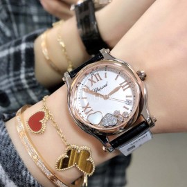 Chopard Happy Sport New Leather Strap Watch For Women Black