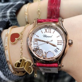 Chopard Happy Sport Fashion Leather Strap Watch For Women Red