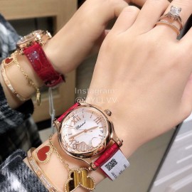 Chopard Happy Sport Fashion Leather Strap Watch For Women Red