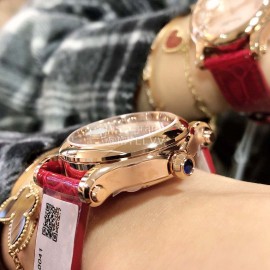 Chopard Happy Sport Fashion Leather Strap Watch For Women Red