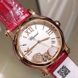 Chopard Happy Sport Fashion Leather Strap Watch For Women Red