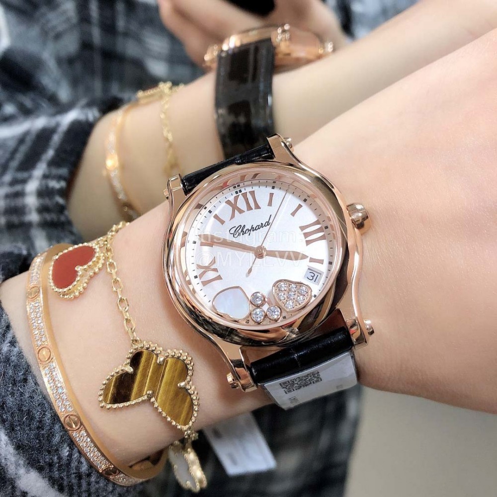 Chopard Happy Sport Fashion Leather Strap Watch For Women Black