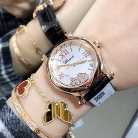 Chopard Happy Sport Fashion Leather Strap Watch For Women Black