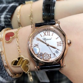 Chopard Happy Sport Fashion Leather Strap Watch For Women Black