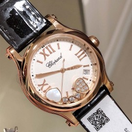 Chopard Happy Sport Fashion Leather Strap Watch For Women Black