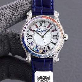 Chopard Happy Sport Series Colorful Diamond Leather Strap Watch Navy