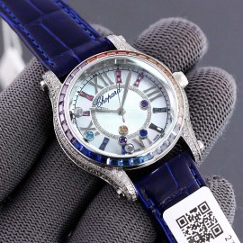 Chopard Happy Sport Series Colorful Diamond Leather Strap Watch Navy