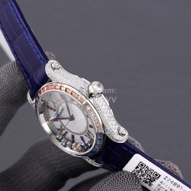 Chopard Happy Sport Series Colorful Diamond Leather Strap Watch Navy