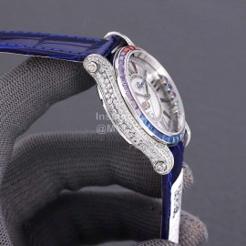 Chopard Happy Sport Series Colorful Diamond Leather Strap Watch Navy