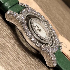 Chopard Leather Strap Happy Diamonds Watch For Women Green