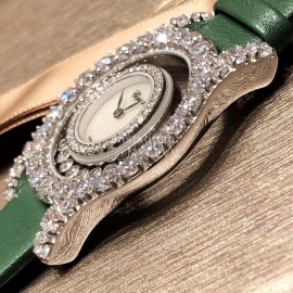 Chopard Leather Strap Happy Diamonds Watch For Women Green
