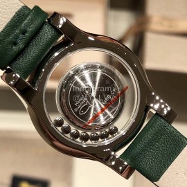 Chopard Leather Strap Happy Diamonds Watch For Women Green