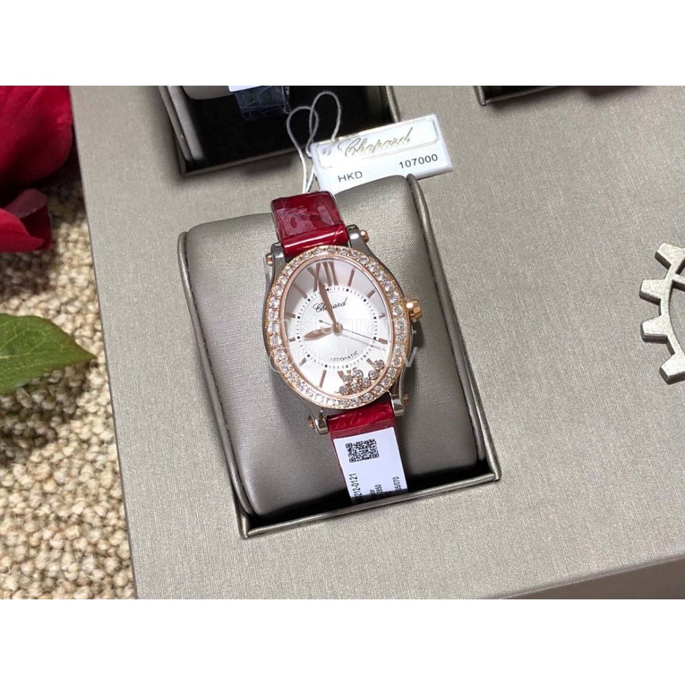 Chopard Happy Diamonds Elliptical Diamond Dial Mechanical Watch Red