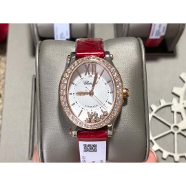 Chopard Happy Diamonds Elliptical Diamond Dial Mechanical Watch Red