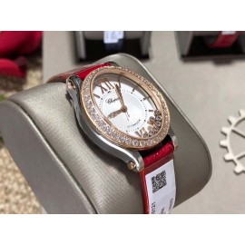 Chopard Happy Diamonds Elliptical Diamond Dial Mechanical Watch Red