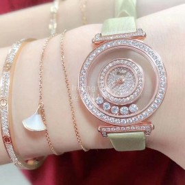 Chopard Blingbling Diamond Leather Strap Watch For Women