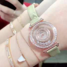 Chopard Blingbling Diamond Leather Strap Watch For Women