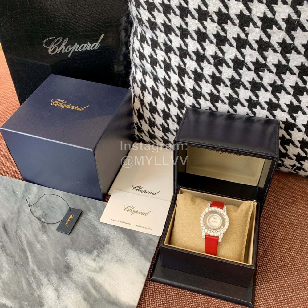 Chopard New Sapphire Mirror Diamond Dial Leather Strap Watch Red