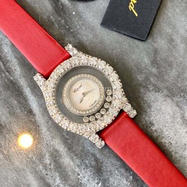 Chopard New Sapphire Mirror Diamond Dial Leather Strap Watch Red