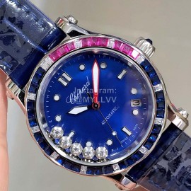 Chopard Diamond 36mm Dial Leather Strap Watch Blue