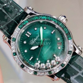 Chopard Diamond 36mm Dial Leather Strap Watch Green