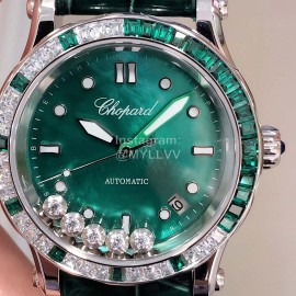 Chopard Diamond 36mm Dial Leather Strap Watch Green