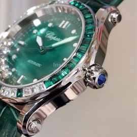 Chopard Diamond 36mm Dial Leather Strap Watch Green